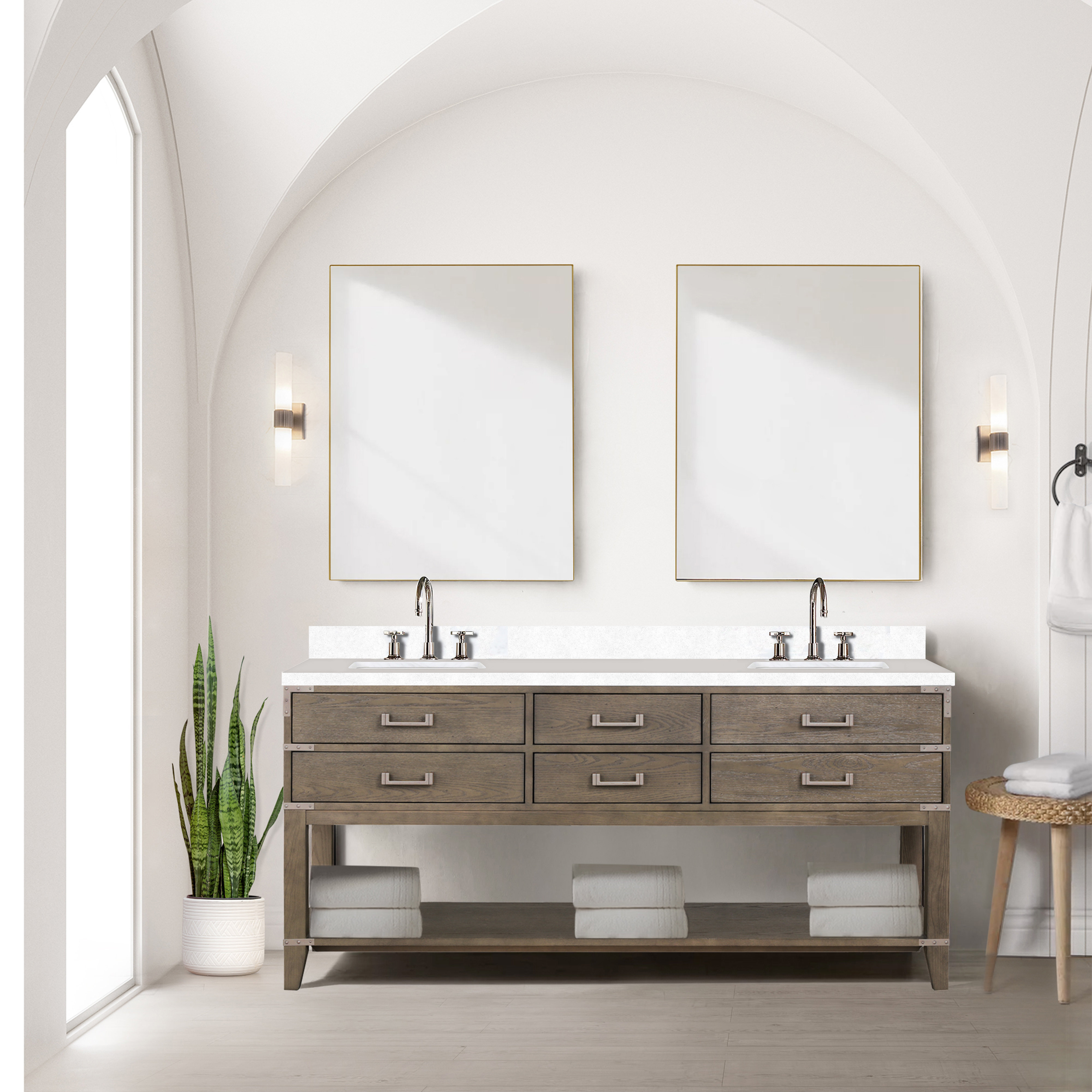 Lexora Norwalk 72" W x 22" D Oak Double Vanity, Cultured Marble Top, 34